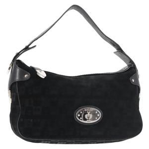 BALLY Shoulder Bag Suede Leather Black Silver Auth BA6459
